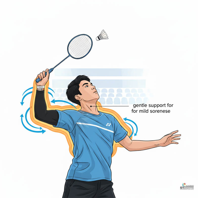 Người chơi thực hiện cú đập cầu an toàn khi đang đeo ống bó vai | Kỹ thuật cầu lông và huấn luyện tại Gombak