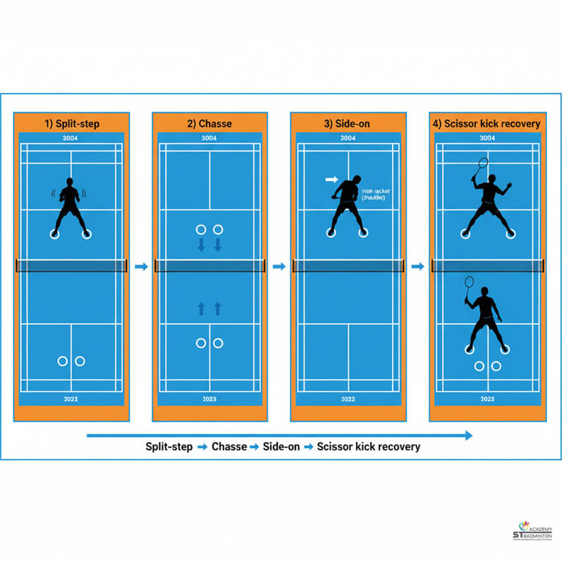 Player in Malaysia demonstrating the side-on body position for a badminton overhead forehand clear.