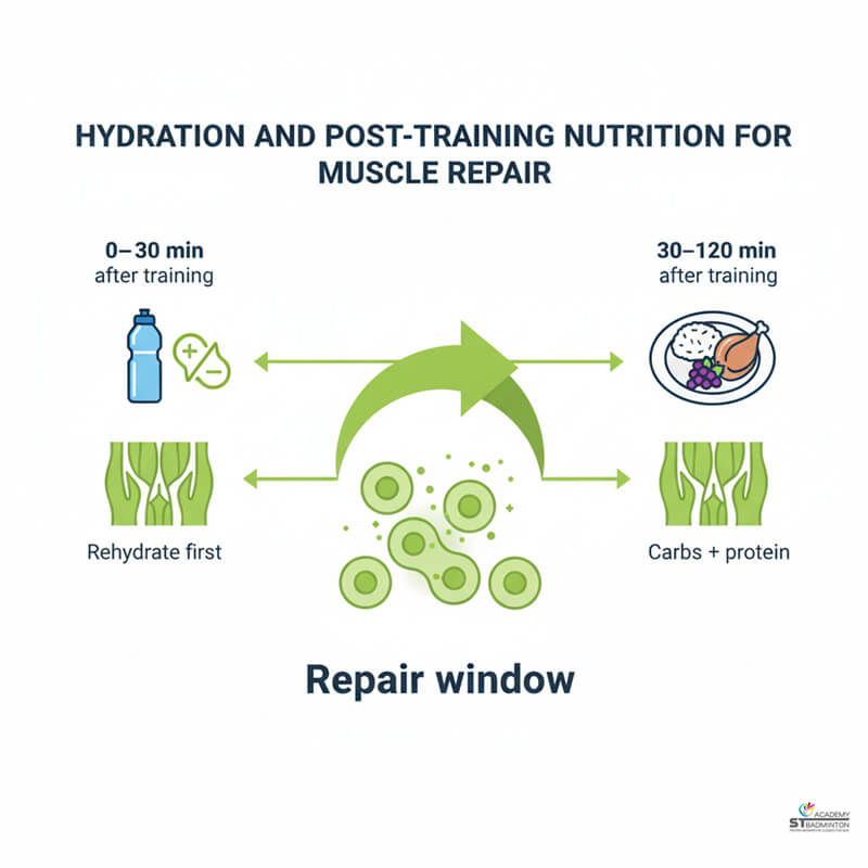 Player rehydrating with water after badminton match in Malaysia sports hall