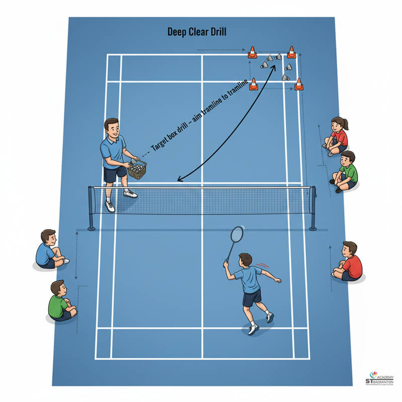 Players in Malaysia practising beginner overhead clear drills