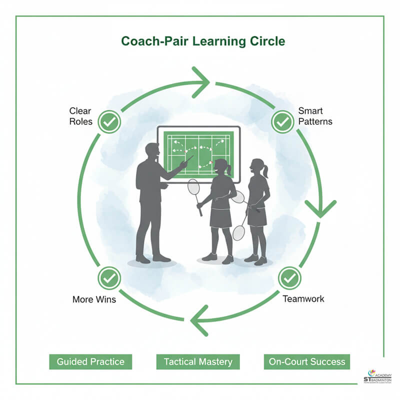 Vận động viên đội tuyển trường học tại Singapore tập luyện các mẫu chiến thuật giao cầu và trả giao cầu có cấu trúc
