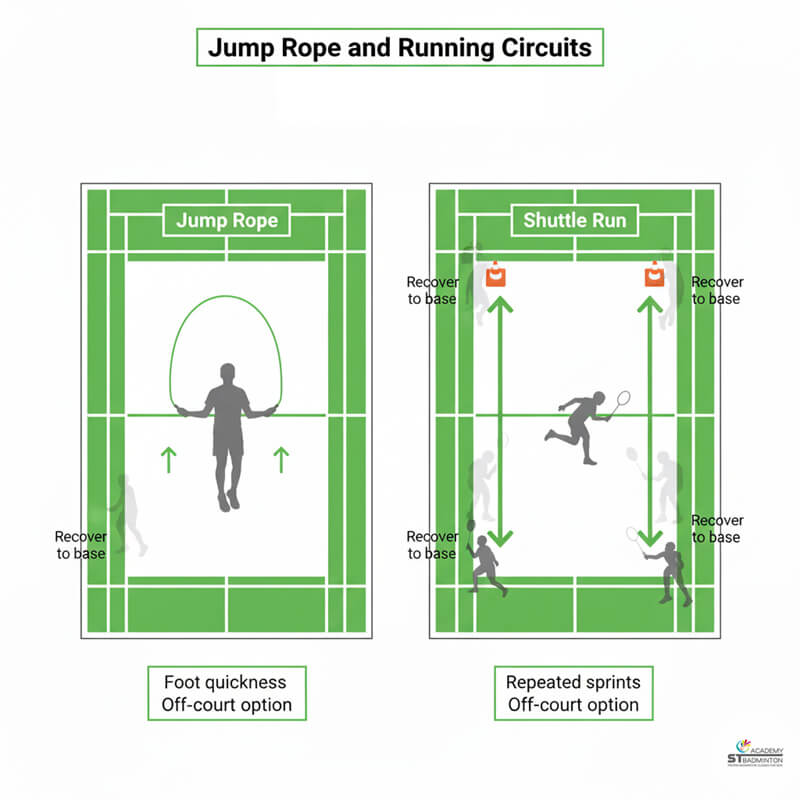 Adult player doing jump rope conditioning for badminton stamina in Kuala Lumpur gym