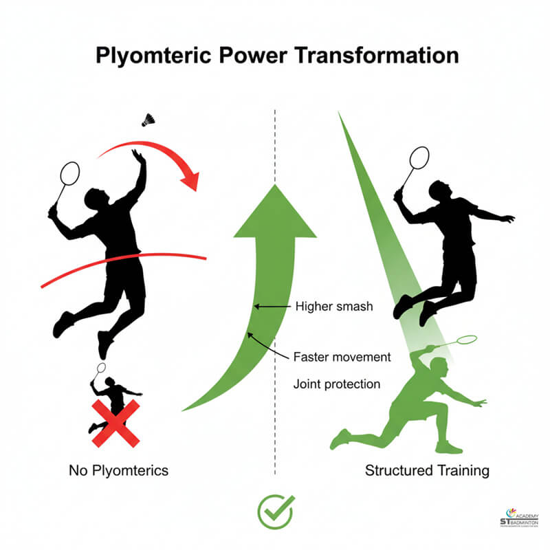 Junior athletes practising lateral bounds for agility improvement at Malaysia badminton academy