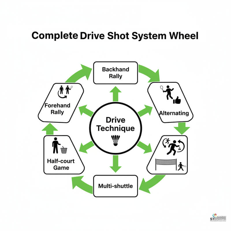 Huấn luyện kỹ thuật cầu lông tại Kuala Lumpur | tập luyện tạt cầu thuận tay giữa sân.