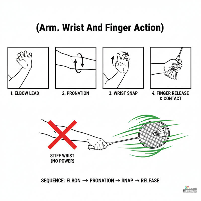 Junior player working on arm and wrist action for badminton smash near Setapak Kuala Lumpur