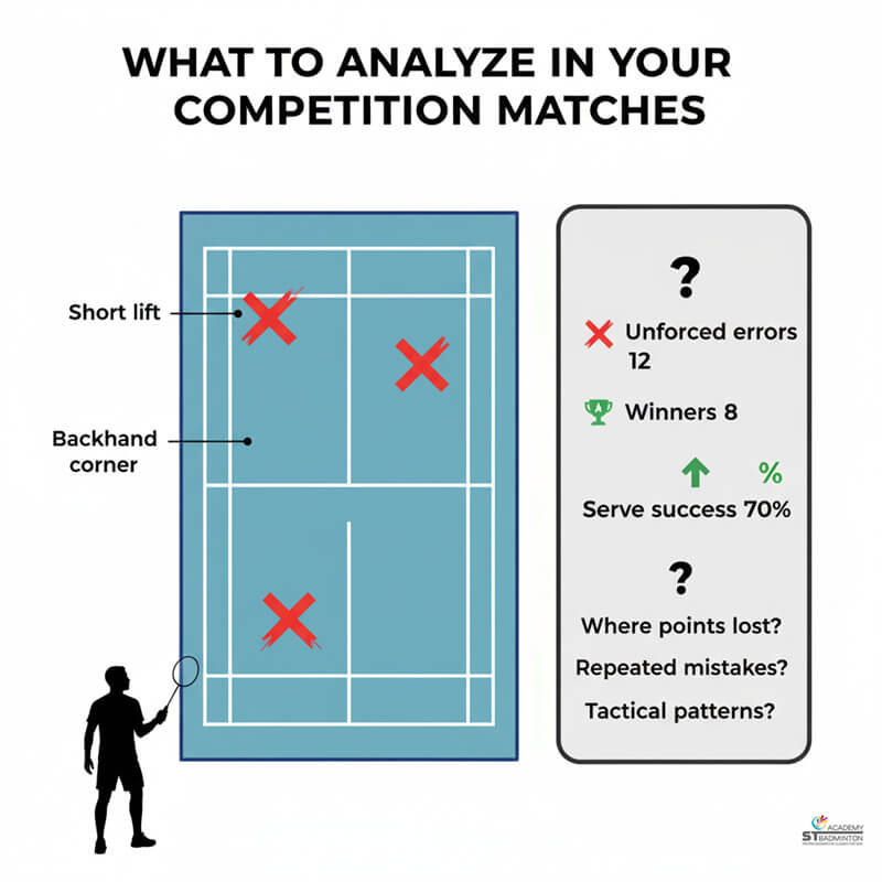 Player checking simple match log to track unforced errors after badminton competition in Malaysia