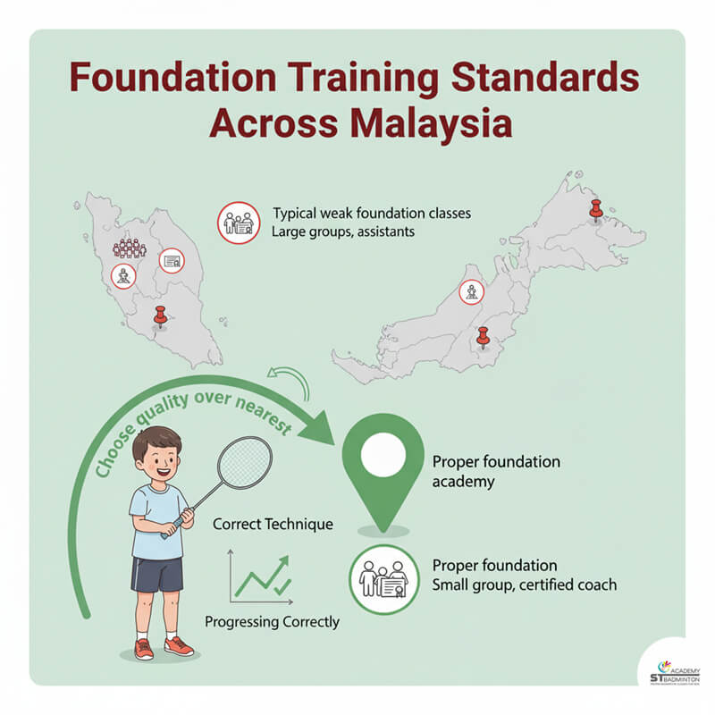 Huấn luyện cầu lông nền tảng cho trẻ mới bắt đầu với kỹ thuật đúng tại Kuala Lumpur