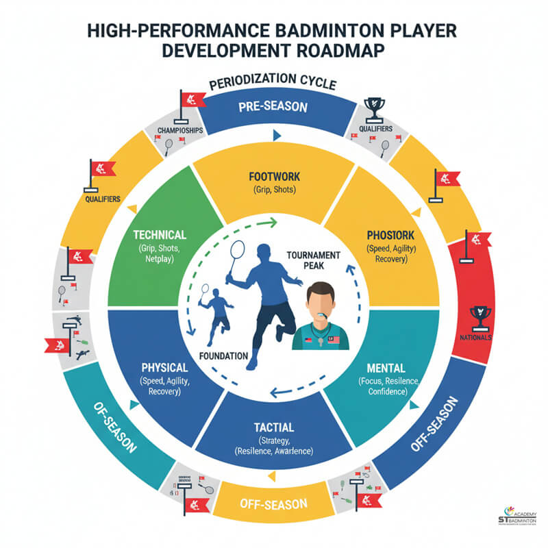 Competitive players practising advanced footwork patterns at high performance session in Setapak KL