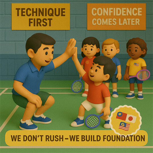 Professional badminton coach building foundation for kids in Wangsa Maju