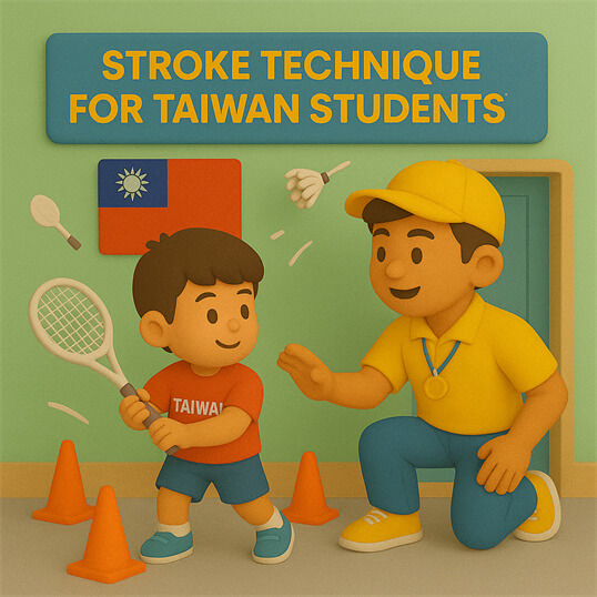 ST Academy badminton coach guiding kids in Mont Kiara