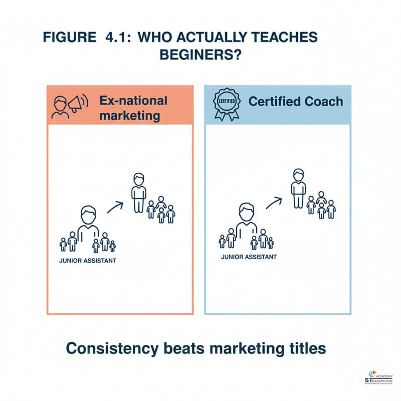 Beginner children practising simple strokes during kids badminton lessons Kuala Lumpur