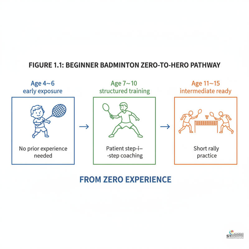 Beginner kids learning basic grip from zero with certified coach near Arena Sukan KL