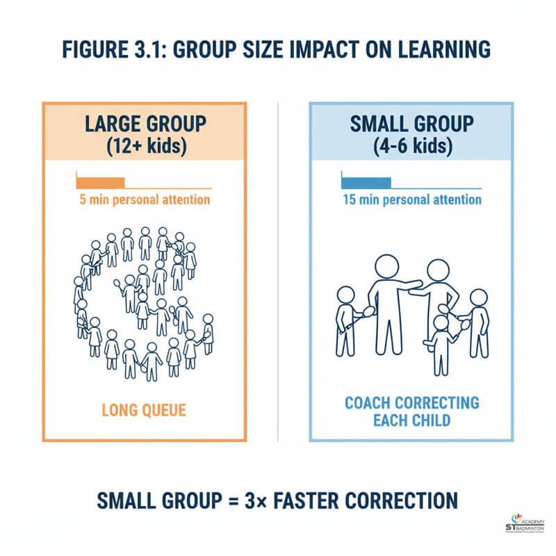 Certified coach teaching basic footwork to beginner children near Jalan Ipoh KL