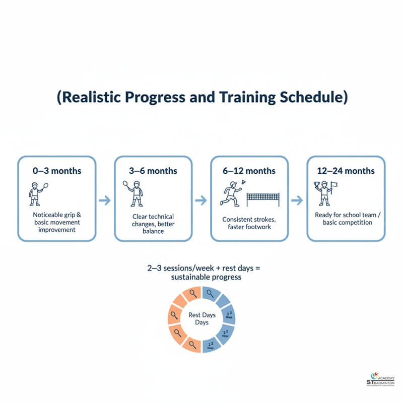 Children following weekly badminton training schedule with progress tracking in Setapak Kuala Lumpur