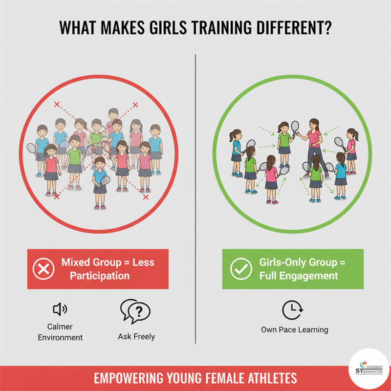 Các bé gái vui vẻ xây dựng sự tự tin trong buổi huấn luyện cầu lông gần Setapak Kuala Lumpur