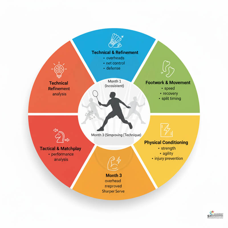 Intermediate players practising structured footwork drills at Lavana Sports Centre Setapak