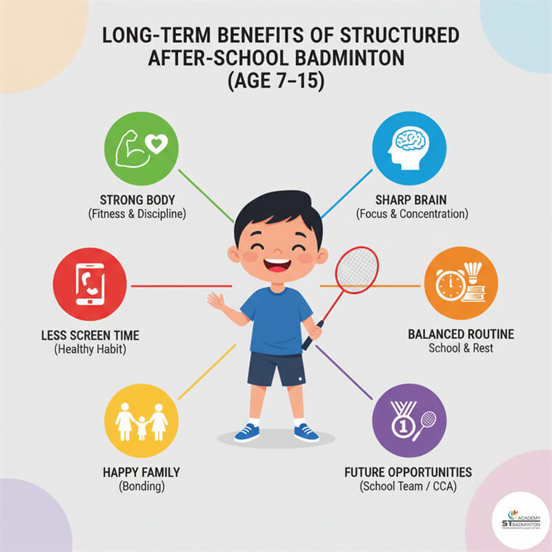Kids aged 7 to 15 practising foundation skills during after school badminton in Setapak KL