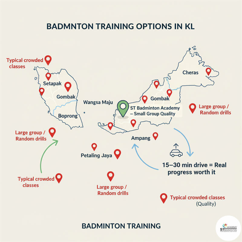 Kids learning proper footwork at badminton class near Wangsa Maju Kuala Lumpur