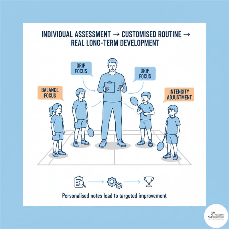 Small group applying learned skills during controlled game in badminton training routine Kuala Lumpur