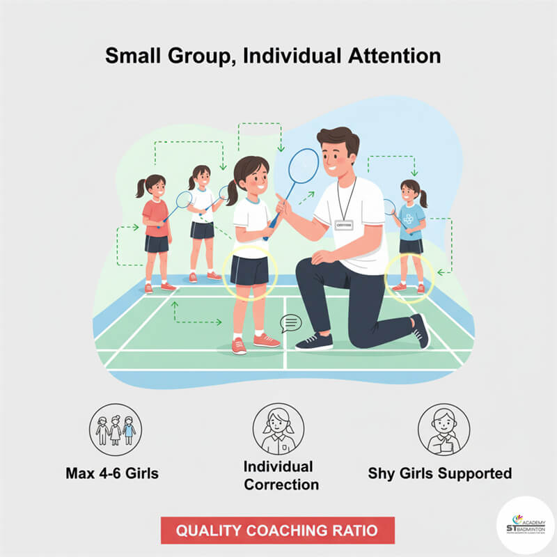 Lớp huấn luyện cầu lông cho bé gái theo nhóm nhỏ gần Wangsa Maju Setapak | Nền tảng kỹ thuật cầu lông
