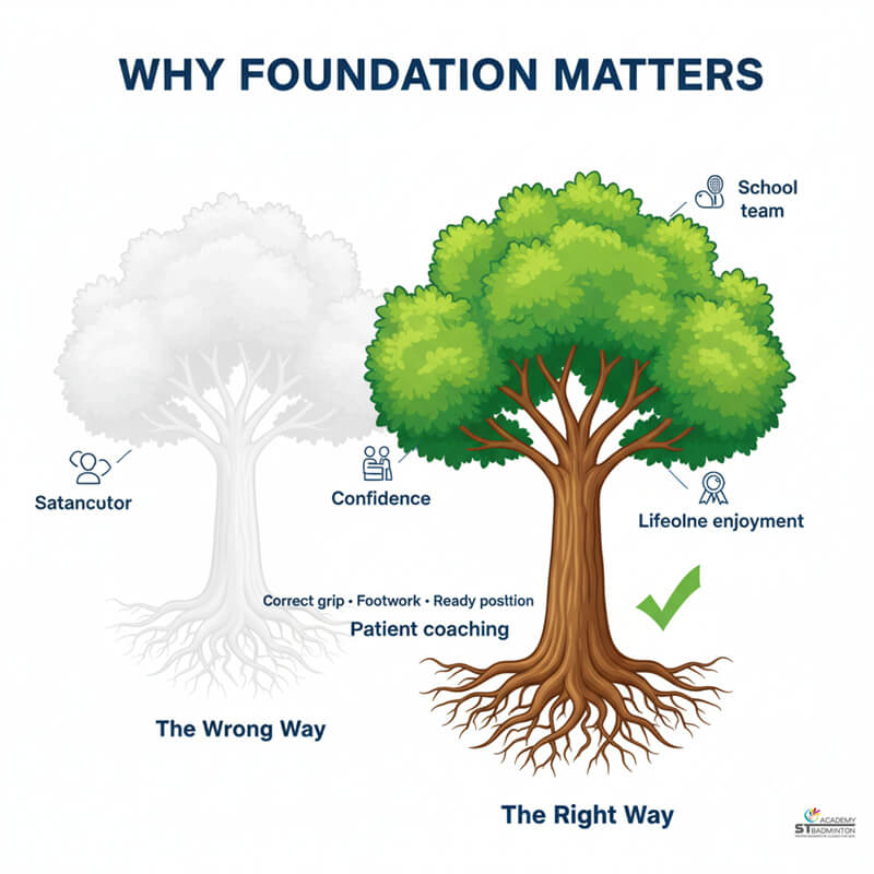 Small group of beginners learning basic footwork during badminton lessons Jalan Ipoh KL