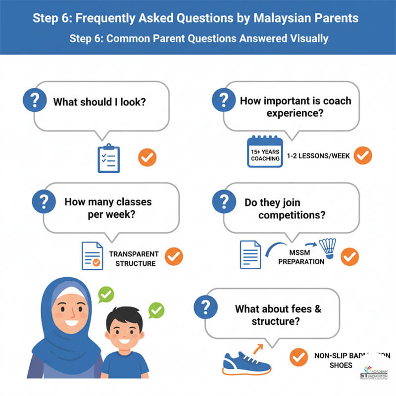 A child practicing a controlled lunge at a badminton academy in Malaysia.