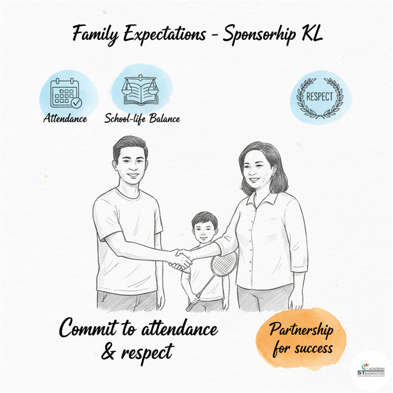 一位兒童展現承諾與尊重，這是免費羽毛球課程的家庭期望｜吉隆坡
