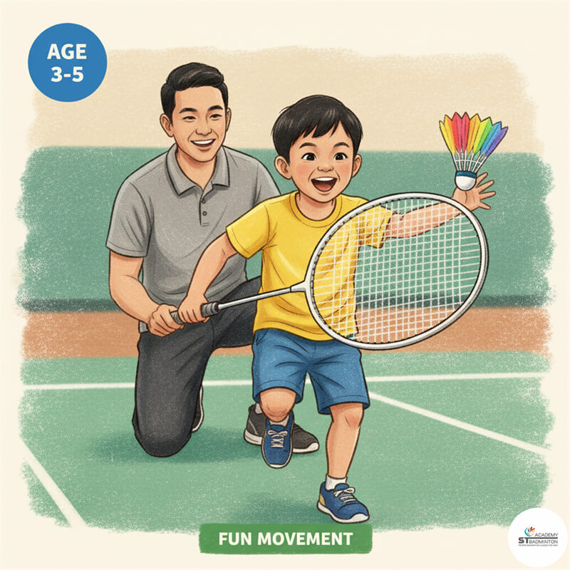 A young child learning basic movement during kids badminton coaching in Kuala Lumpur Best