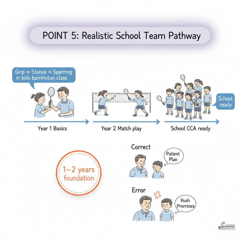 A young player in Cheras showing confidence, representing the pathway from beginner badminton class to school CCA preparation.