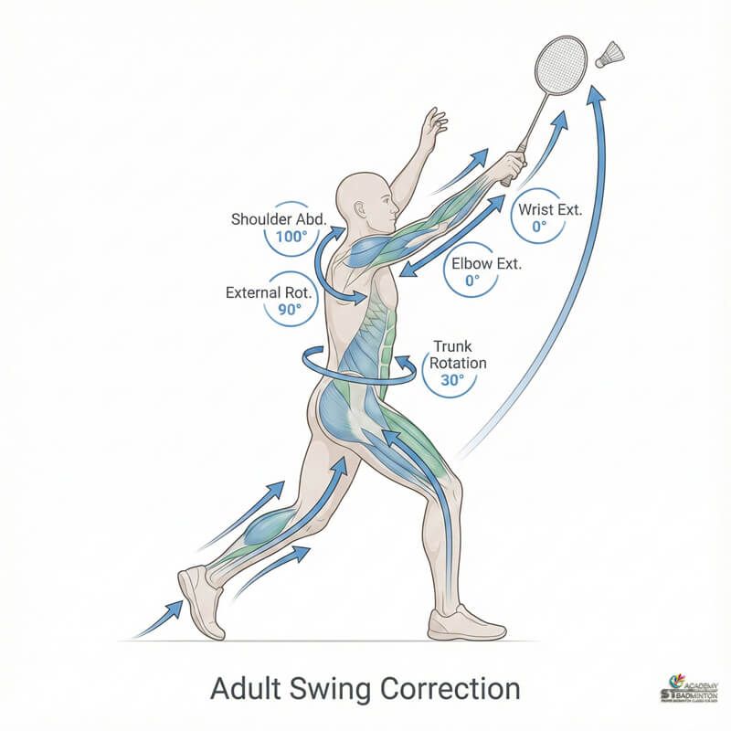 Adult beginner learning safe badminton swing in Setapak