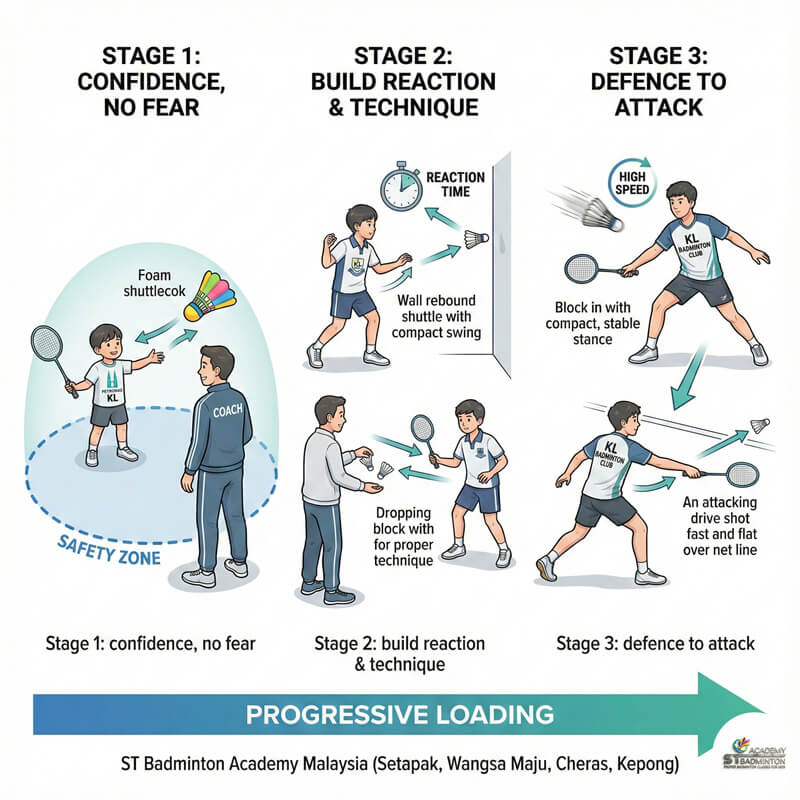 Adult player practising defence to attack transition in Setapak training