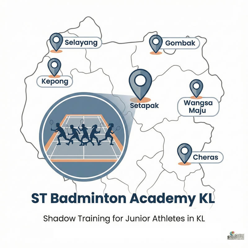 Adult player receiving feedback on movement speed during shadow session in Setapak