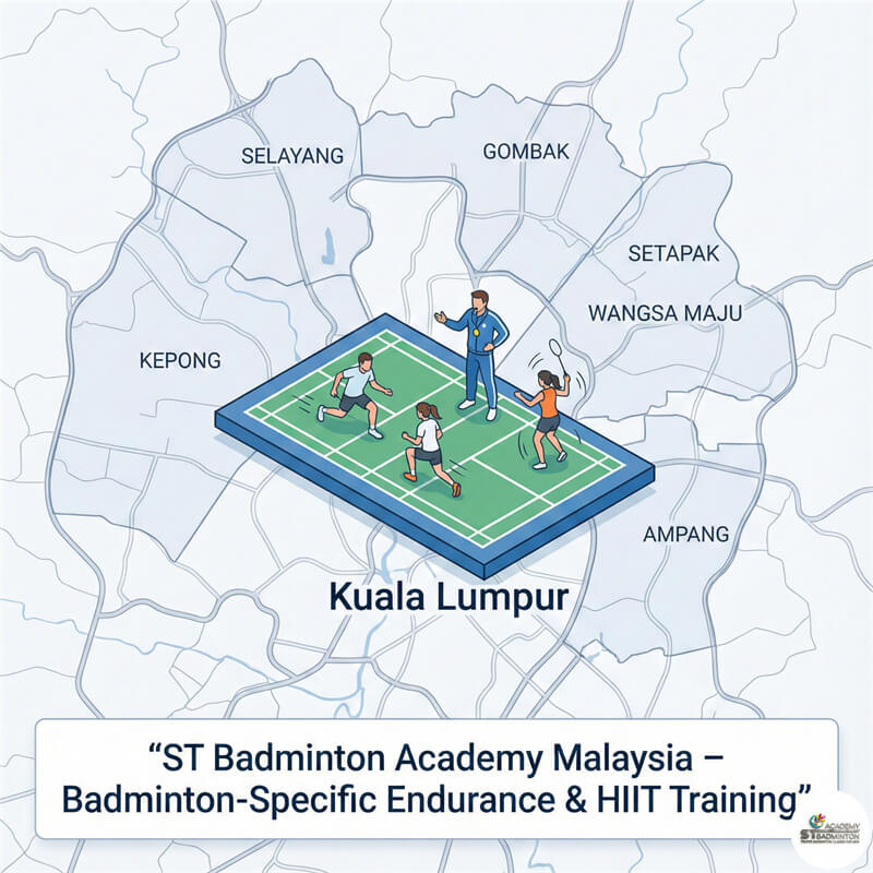 Adult player recovering after multi-shuttle endurance set in Setapak