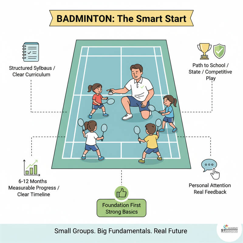 Adult players receiving individual swing correction in small-group badminton training Setapak Malaysia Best KL