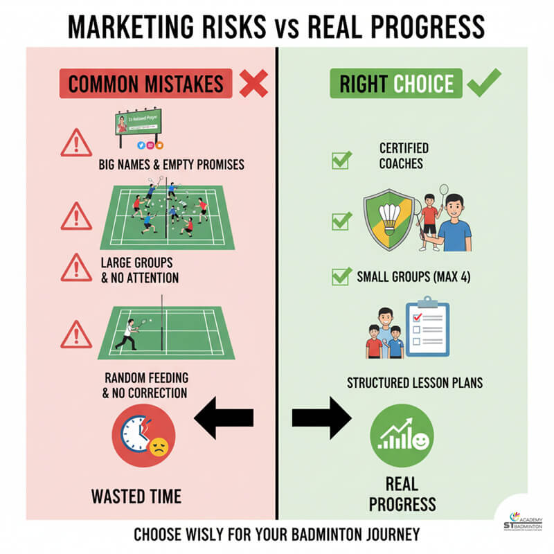 Adult student in Wangsa Maju receiving individual correction during structured badminton training with certified coach in KL