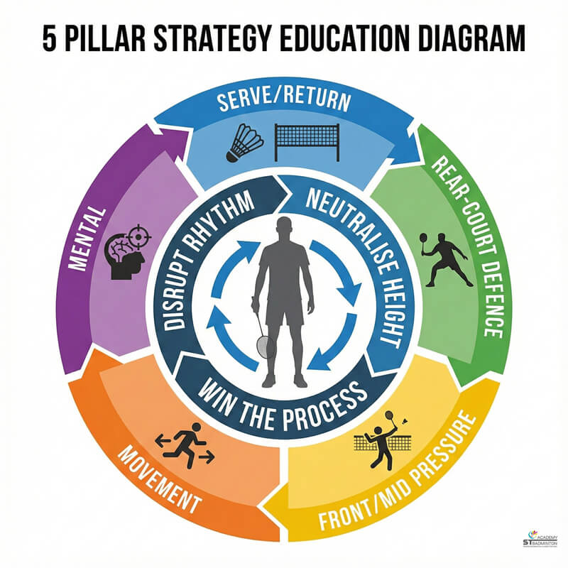 Vận động viên cầu lông nâng cao tập luyện các mẫu chiến thuật tại ST Badminton Academy ở Setapak