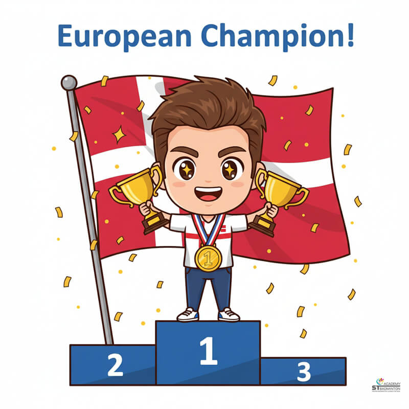 Anders Antonsen celebrating European Games gold medal victory for Denmark