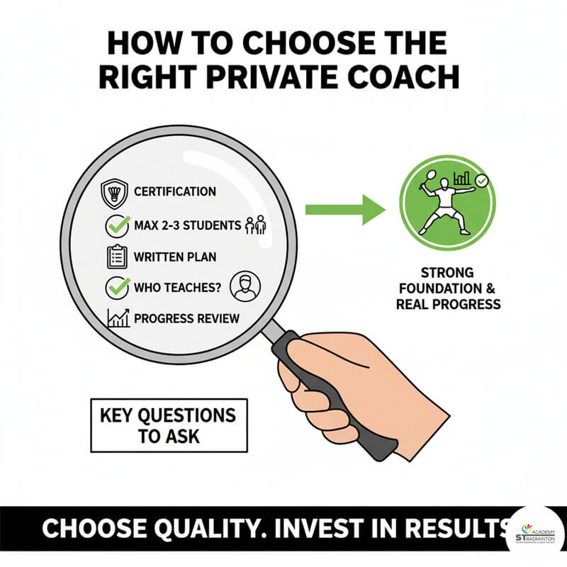 Badminton training plan and progress tracking for private students at ST Badminton Academy Malaysia in Setapak