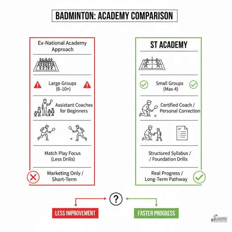 Certified badminton coach demonstrating proper foundation training approach in Setapak Kuala Lumpur Malaysia