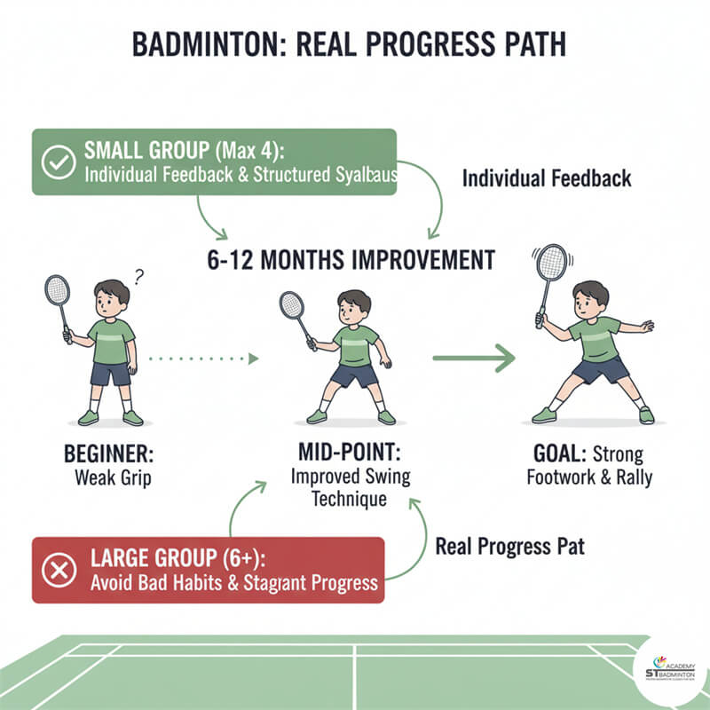 Certified badminton coach demonstrating proper grip technique to kids in Kuala Lumpur and Selayang