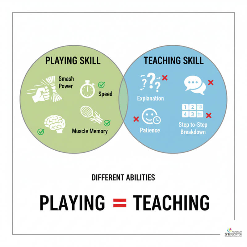 Certified badminton coach in Setapak explaining proper grip technique to children and adults during small group training