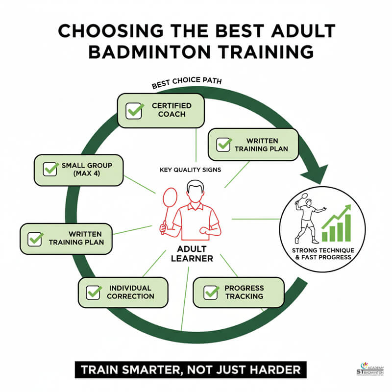 Certified badminton coach in Setapak showing training plan and progress tracking for adult students in Malaysia