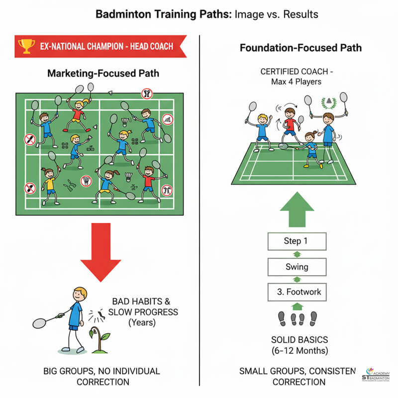 Certified badminton coach teaching proper foundation in small group class in Setapak Kuala Lumpur