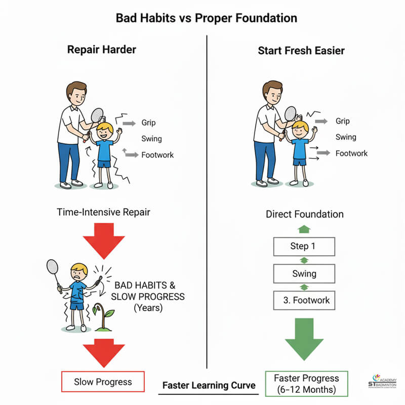 Child improving grip and footwork with licensed badminton coach in Kuala Lumpur Malaysia