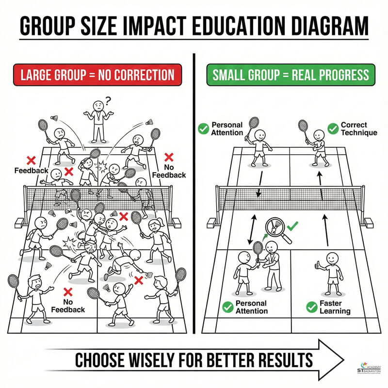 Trẻ luyện tập cầm vợt cầu lông cơ bản trong lớp học có cấu trúc quanh Cheras và Kepong