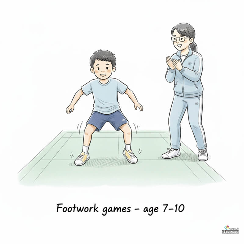 孩子们积极参与一个结构良好的大班羽毛球训练项目 | 步法与体能