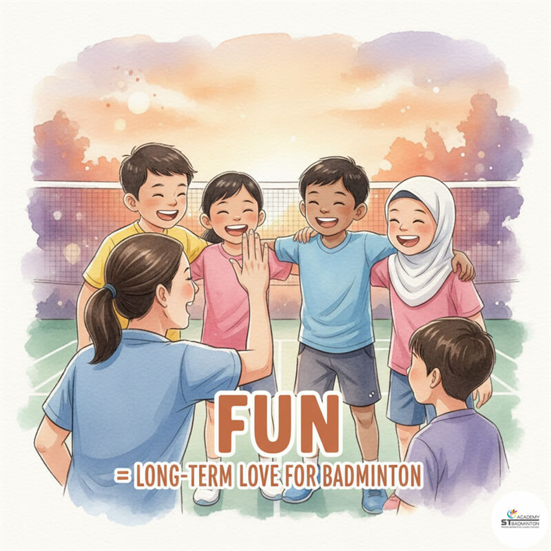 Children enjoying a fun game during a kids badminton coaching session in Malaysia Best