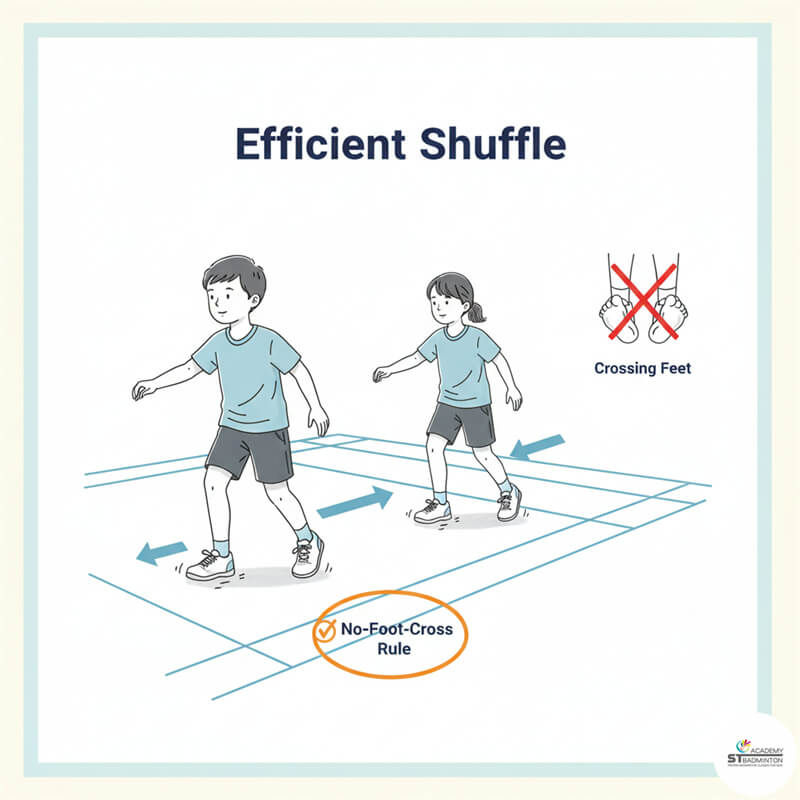 Children practice footwork drills at ST Badminton Academy Malaysia, a provider of children badminton training in Malaysia.