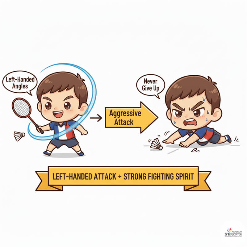 Christo Popov demonstrating left-handed attacking and strong fighting spirit during rally