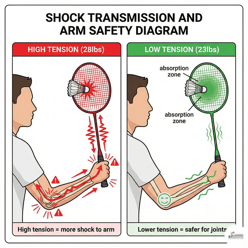 Close-up of badminton strings showing different tension feel at a Kuala Lumpur training centre